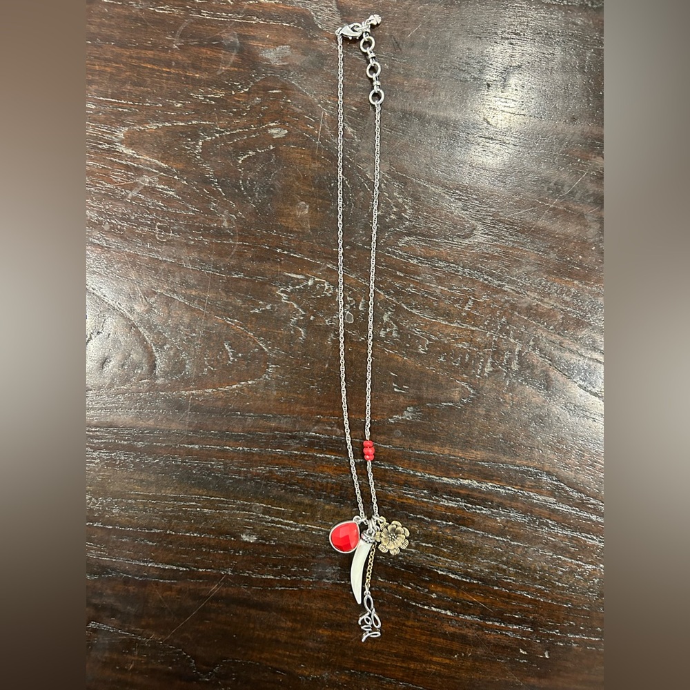 LUCKY BRAND Silver Toned Nexklace with Red Accents